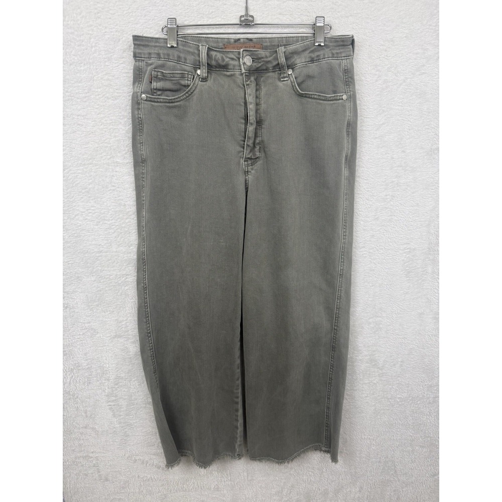Judy Blue Garment Dyed Wide Leg Jeans Raw Hem Washed Green Shade Women's 11/30